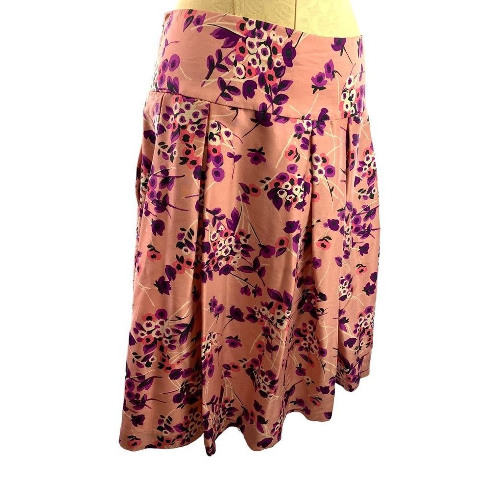 10 Express Design Studio Women's Pink Silk Skirt Floral Print Side Zip Lined